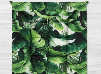 Poduszka 40x40x5 GARDEN zielona wzór liści siedzisko na krzesło pikowana z troczkami wodoodporna