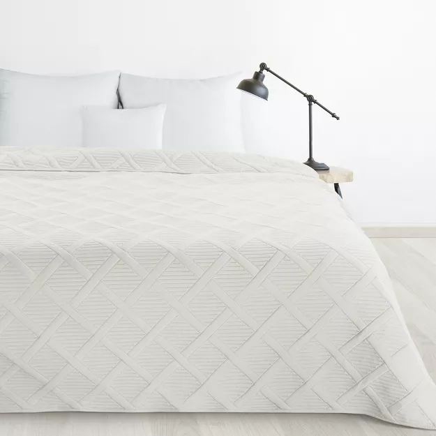 Narzuta 200x220 ALARA 5 kremowa pikowana z mikrofibry wzór rombów