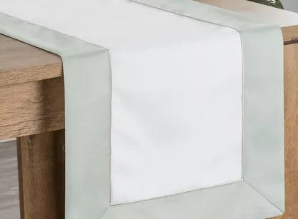 Bieżnik elegancki 40x180 SYLVIA naturalny oliwkowy zdobiony beżową lamówką