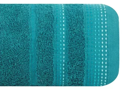 Ręcznik 50x90 POLA ciemny turkus z kolorową bordiurą zakończoną stebnowaniem 500 g/m2