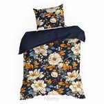 Pościel bawełniana 140x200 FIORA granatowa pomarańczowa z wzorem kwiatowym z kolekcji Classic - 5