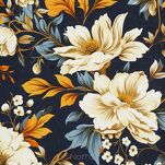 Pościel bawełniana 140x200 FIORA granatowa pomarańczowa z wzorem kwiatowym z kolekcji Classic - 4