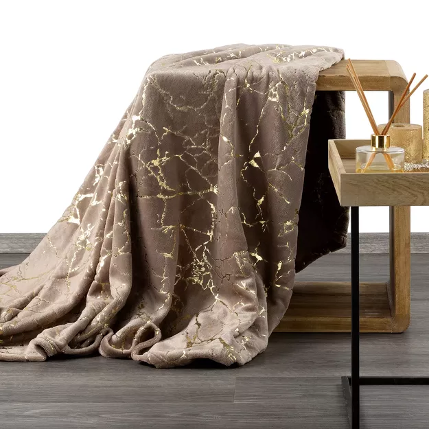 Koc 150x200 GLAMO beżowy ze złotym wzorem marmurkowym z kolekcji Design 91 