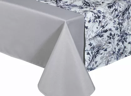 Obrus 140x260 z bieżnikiem 33x260 ANITA 3 jasny szary z kontrastowym wzorem botanicznym