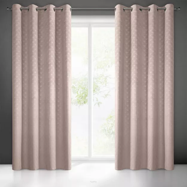 Zasłona na przelotkach 140x250 JULIA welwetowa pudrowa jednokolorowa z wytłaczanym wzorem w wachlarze