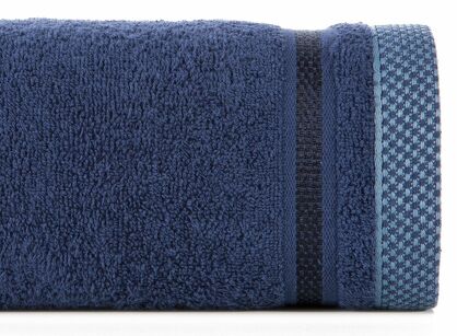 Ręcznik 30x50 ABBIE granatowy z żakardową błyszczącą bordiurą w pasy z delikatną krateczką 500 g/m2