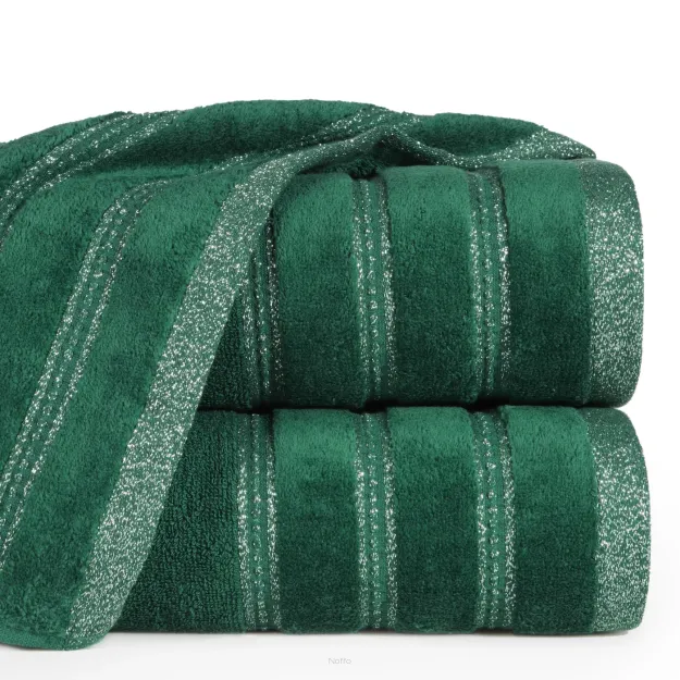 Ręcznik bawełniany 50x90 GLORY 1 ciemna zieleń z welurową bordiurą i srebrną nicią