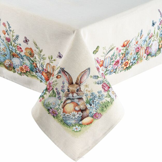 Obrus wielkanocny 140x180 1364 gobelinowy naturalny żółty zajączki