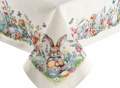 Obrus wielkanocny 140x180 1364 gobelinowy naturalny żółty zajączki