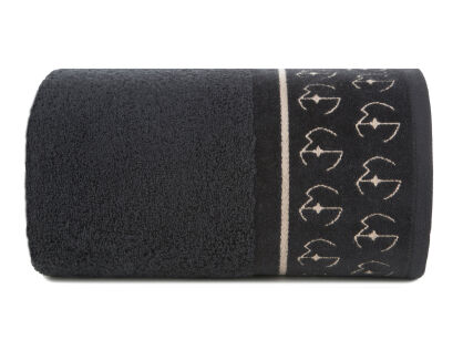 Ręcznik 70x140 SILK 8 Eva Minge czarny zdobiony beżową bordiurą z logo