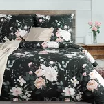 Pościel bawełniana 160x200 ROSSA czarna z wzorem róż z kolekcji Classic - 7