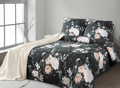 Pościel bawełniana 160x200 ROSSA czarna z wzorem róż z kolekcji Classic