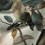 Zasłona na przelotkach 140x250 ELENI welwetowa oliwkowa z wzorem liści kwiatów i ptaków - 9