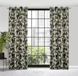 Zasłona na przelotkach 140x250 ELENI welwetowa oliwkowa z wzorem liści kwiatów i ptaków - 5