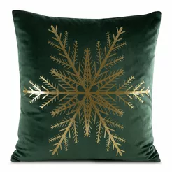 Poszewka świąteczna 45x45 JOY welwetowa zielona z motywem śnieżynki