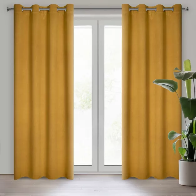 Zasłona na przelotkach 135x250 CARLO zaciemniająca miodowa jednokolorowa strukturalna