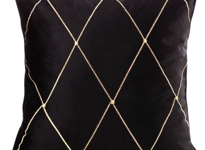 Poszewka welwetowa 45x45 MARGO Pierre Cardin czarna zdobiona złotym haftem w romby z wypustką na brzegach