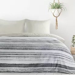 Pościel z mikrowłókna 160x200 VERANO 3 biała grafitowa wzór w pasy Design 91