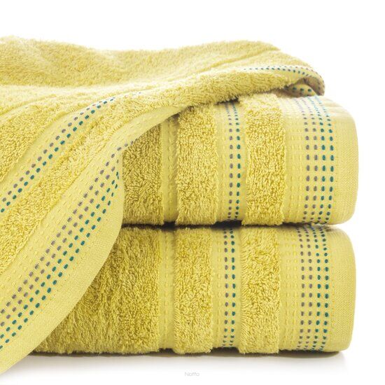 Ręcznik bawełniany 30x50 POLA musztardowy z kolorową bordiurą zakończoną stebnowaniem