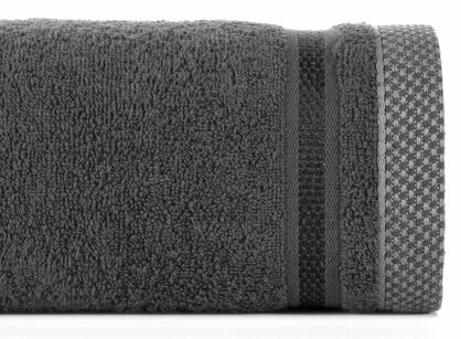 Ręcznik 50x90 ABBIE stalowy z żakardową błyszczącą bordiurą w pasy z delikatną krateczką 500 g/m2