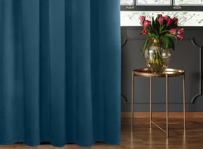 Zasłona gotowa na taśmie 140x270 SIBEL welwetowa Pierre Cardin ciemny niebieski jednokolorowa