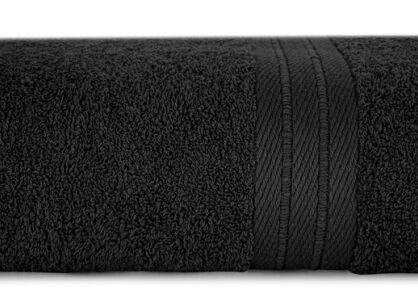 Ręcznik bawełniany 70x140 KAYA czarny zdobiony bordiurą w pasy