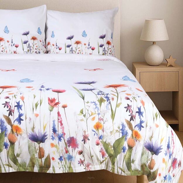 Pościel flanelowa 180x200 31512/1 biała w kolorowe kwiaty
