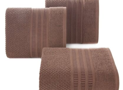 Ręcznik bawełniany 50x90 ROSITA brązowy z subtelną bordiurą w delikatne poziome paski