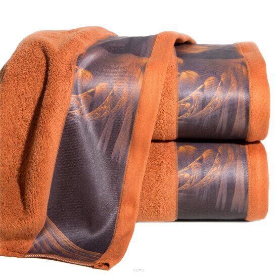 Ręcznik 50x90 SIMONA Eva Minge ceglany zdobiony bordiurą z abstrakcyjnym nadrukiem