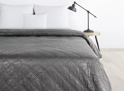 Narzuta welwetowa 170x210 LUIZ stalowa błyszcząca srebrny przecierany wzór