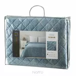 Narzuta welwetowa 220x240 BLINK 3 niebieska pikowana ze srebrnym przecieranym wzorem - 2