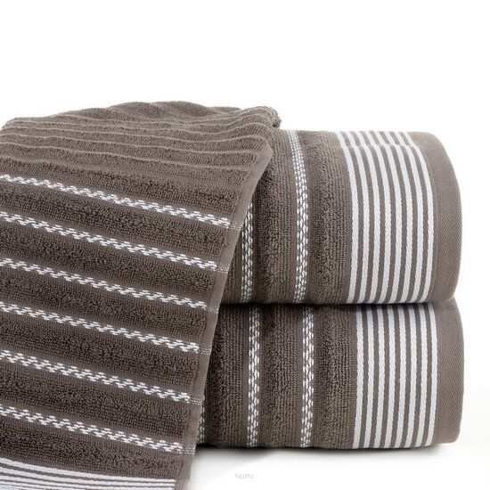 Ręcznik bawełniany 50x90 LEO ciemny brąz z wyrazistą bordiurą w pasy Design 91