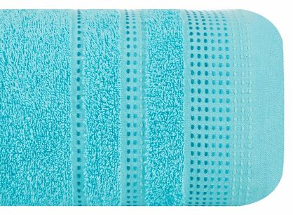 Ręcznik 50x90 POLA niebieski z kolorową bordiurą zakończoną stebnowaniem 500 g/m2