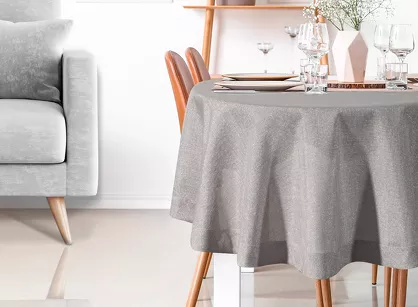 Obrus fi 150 BIANCA 2 srebrny zdobiony kantą z wplecioną nicią srebrną Diva Line