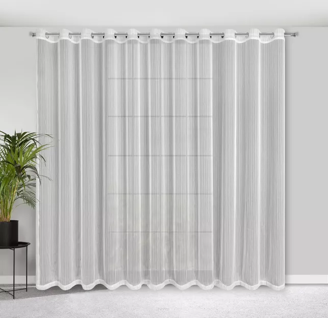 Firana na przelotkach 300x250 NOELIA biała w prążki z połyskującą srebrną nicią