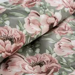 Pościel satynowa 140x200 SPRING 53 stalowa w różowy wzór kwiatów - 4
