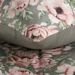Pościel satynowa 140x200 SPRING 53 stalowa w różowy wzór kwiatów - 3