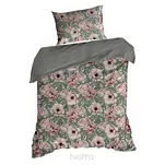 Pościel satynowa 140x200 SPRING 53 stalowa w różowy wzór kwiatów - 5