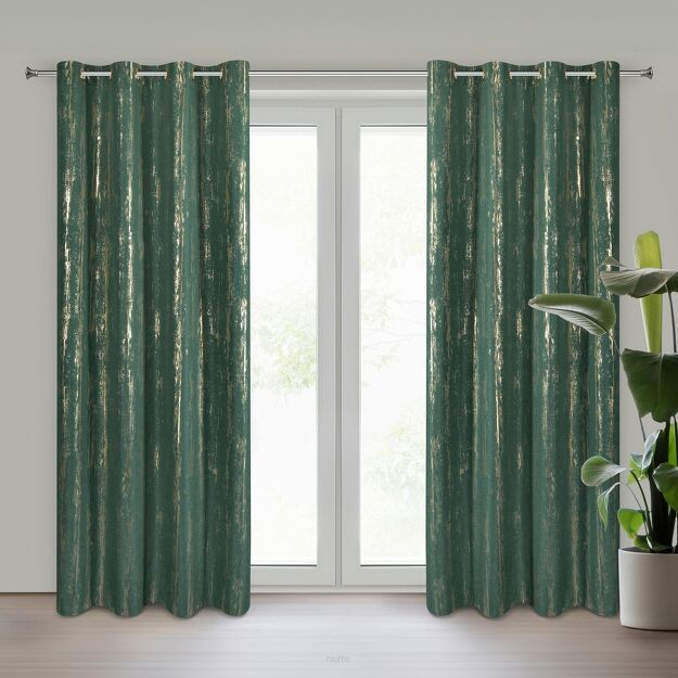 Zasłona na przelotkach 140x250 LIBI zielona z mikrofibry z błyszczącym szampańskim nadrukiem