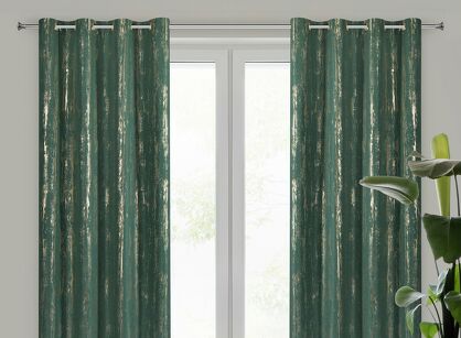 Zasłona na przelotkach 140x250 LIBI zielona z mikrofibry z błyszczącym szampańskim nadrukiem