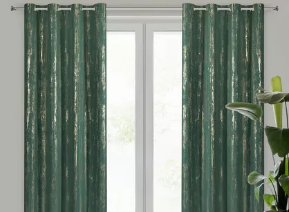 Zasłona gotowa na przelotkach 140x250 LIBI zielona z mikrofibry z błyszczącym szampańskim nadrukiem