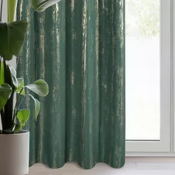 Zasłona gotowa na przelotkach 140x250 LIBI zielona z mikrofibry z błyszczącym szampańskim nadrukiem