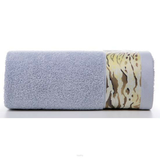 Ręcznik 50x90 CECIL Eva Minge srebrny zdobiony bordiurą z fantazyjnym nadrukiem 500 g/m2