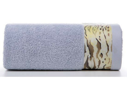 Ręcznik 50x90 CECIL Eva Minge srebrny zdobiony bordiurą z fantazyjnym nadrukiem