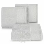 Ręcznik bawełniany 70x140 LAYLA srebrny z szeroką bordiurą w romby przetykaną błyszczącą nicią - 4