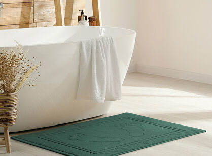 Dywanik bawełniany 50x70 SAMMY ciemna zieleń jednokolorowy z wzorem stóp