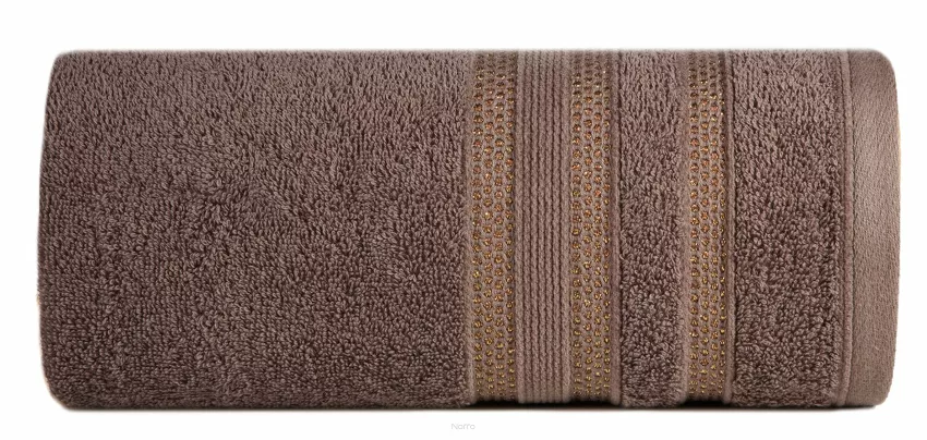 Ręcznik bawełniany 70x140 JUDY jasny brąz z delikatną bordiurą z błyszczącą srebrną nicią