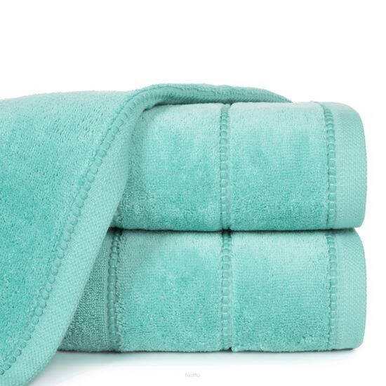 Ręcznik bawełniany 70x140 MARI miętowy z welurową bordiurą w pasy
