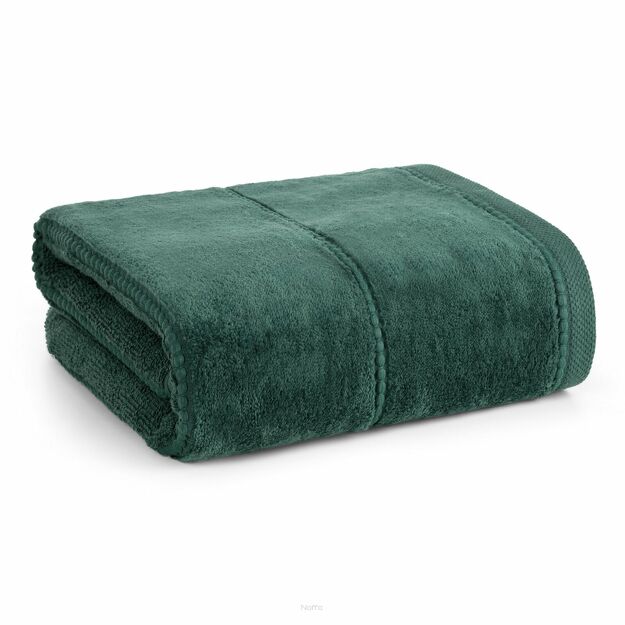Ręcznik 70x140 MARI ciemna zieleń z welurową bordiurą w pasy 500 g/m2