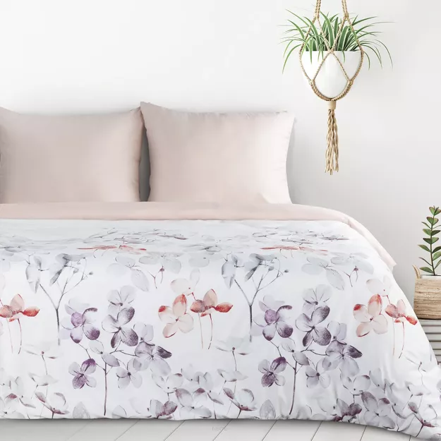 Pościel z mikrowłókna 140x200 VERANO 8 biała pudrowy róż wzór kwiatowy Design 91